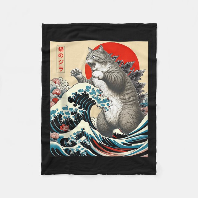 Manta Polar Catzilla Cat Arte Japonés Gracioso Regalos De Gato (Anverso)