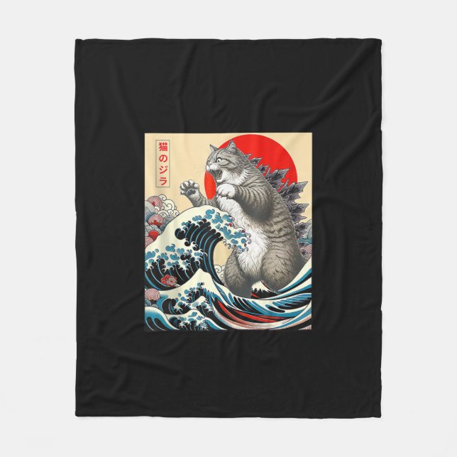 Manta Polar Catzilla Cat Arte Japonés Gracioso Regalos De Gato (Anverso)