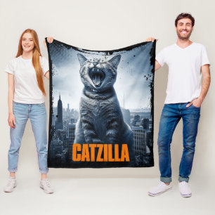Manta Polar Catzilla Funny Cat Meme Fleece Blanket
