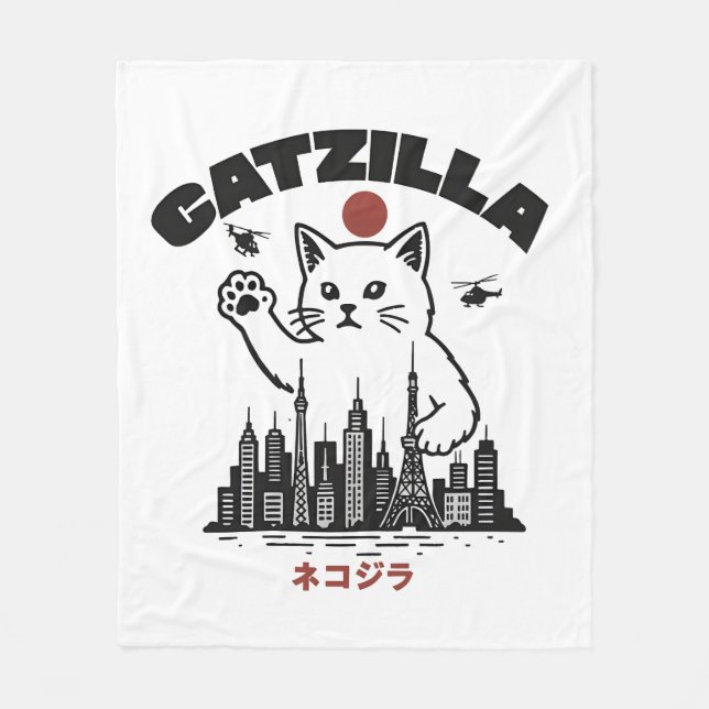 Manta Polar Catzilla - Graciosa parodia del gato Godzilla (Anverso)