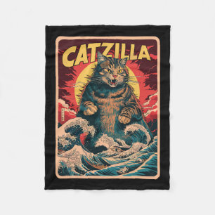 Manta Polar Catzilla Gráfica divertida de gatos de arte japoné