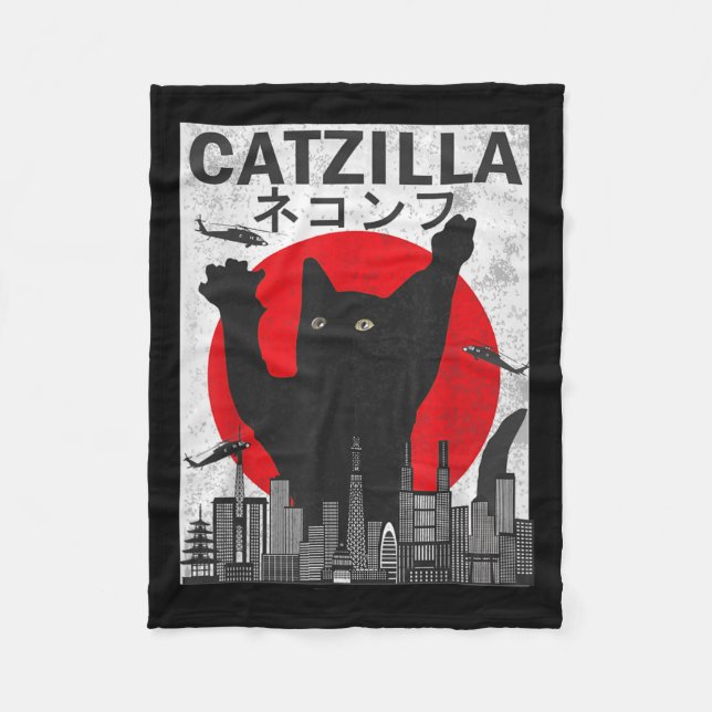Manta Polar Catzilla japonesa estilo japonés de atardecer Gato (Anverso)