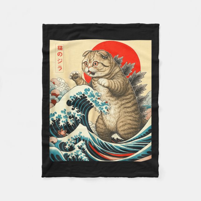 Manta Polar Catzilla Scottish Fold Cat Regalos de arte japonés (Anverso)