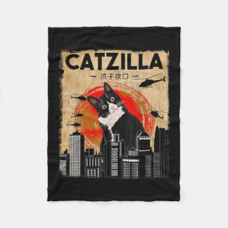 Manta Polar Catzilla Vintage - Gato De Tuxedo Gracioso Y Gatit