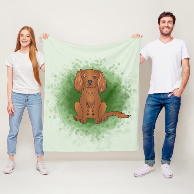 Manta Polar Cavalier King Charles Spaniel de rubí sobre verde (In situ)