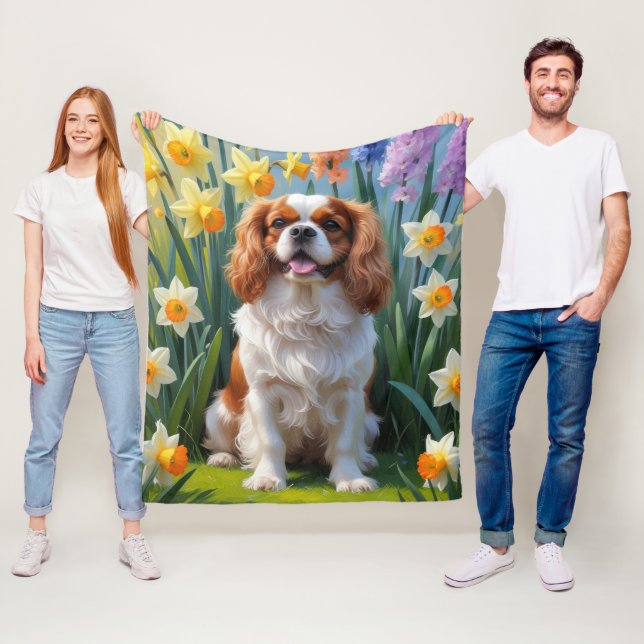 Manta Polar Cavalier King Charles Spaniel Flores de Primavera (In situ)