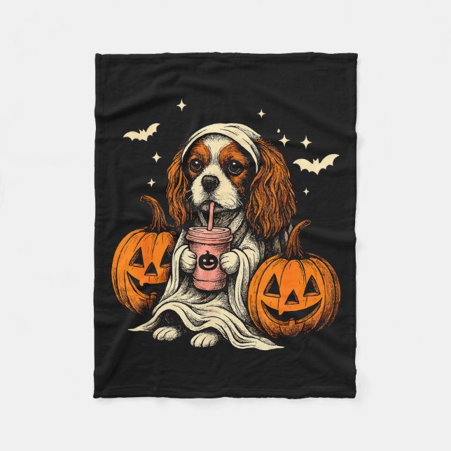 Manta Polar Cavalier King Charles Spaniel Ghost Halloween Cava (Anverso)