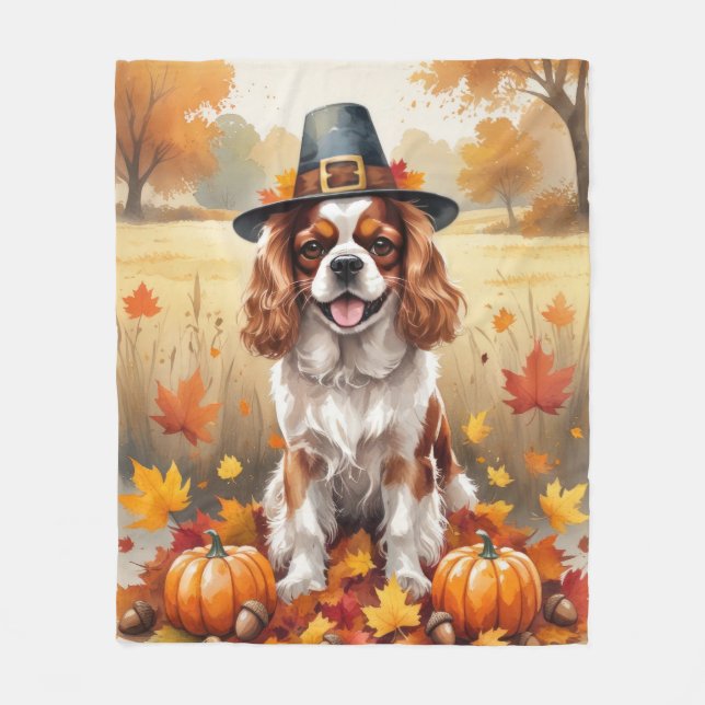 Manta Polar Cavalier King Charles Spaniel Hojas de Otoño (Anverso)