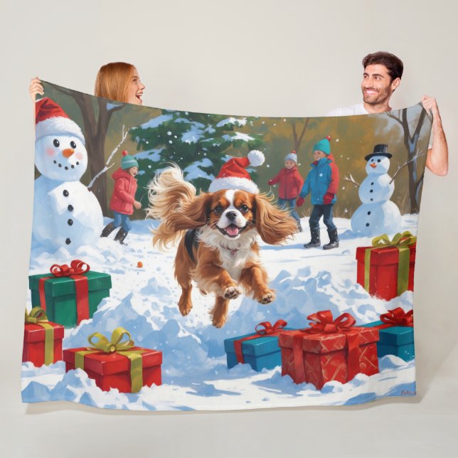 Manta Polar Cavalier King Charles Spaniel Nieve con Navidad  (In situ)