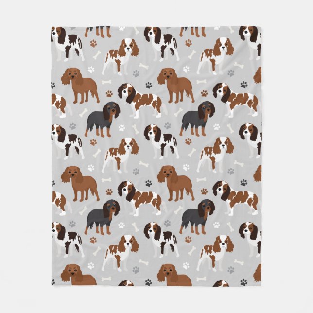 Manta Polar Cavalier King Charles Spaniel Paws and Bones (Anverso)