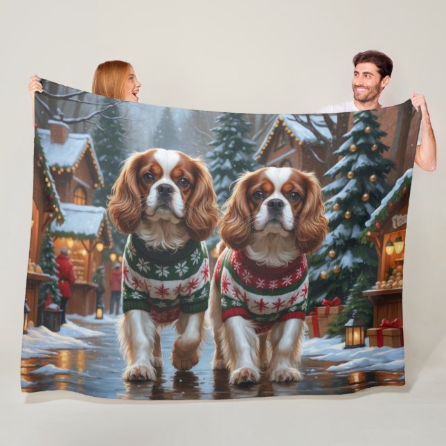 Manta Polar Cavalier King Charles Spaniel Perros Navidad Nieve (In situ)