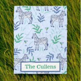 Manta Polar Cebras y Martinis Azul Personalizadas Preppy 