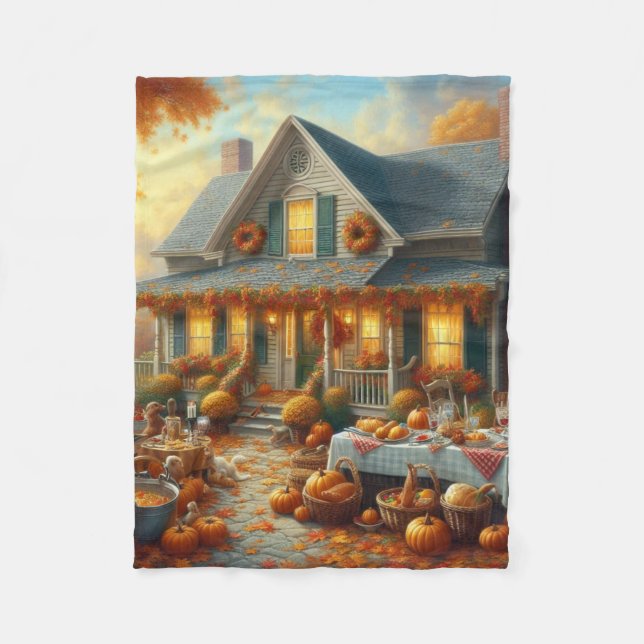 Manta Polar Celebrar el Bounty de Otoño con un acogedor encant (Anverso)