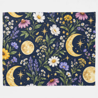 Manta Polar Celestial Moon & Wildflower Botánico Sin Costuras