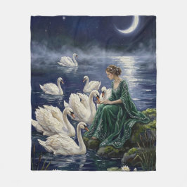 Manta Polar Celtic Swans Moonlit Lake Night Fantasy Art