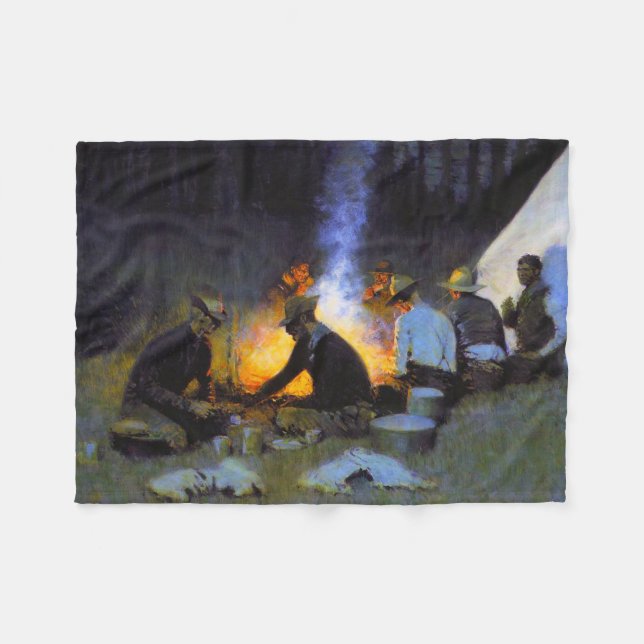 Manta Polar Cena de Cazadores Frederic Remington Rustic (Frente (Horizontal))