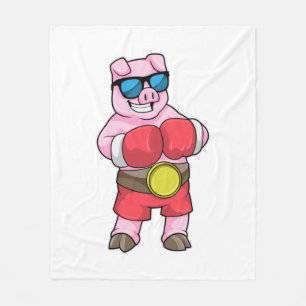 Manta Polar Cerdo como boxeador con guantes de boxeo