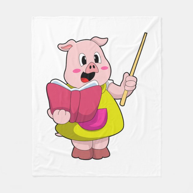 Manta Polar Cerdo como maestro con libro (Anverso)