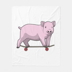 Manta Polar Cerdo como patinador con patineta
