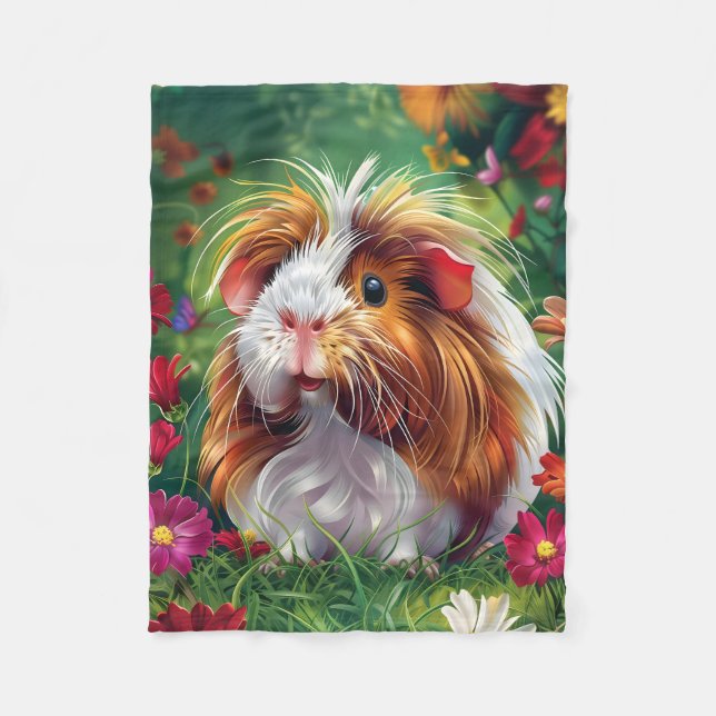 Manta Polar Cerdo de Guinea entre las flores (Anverso)