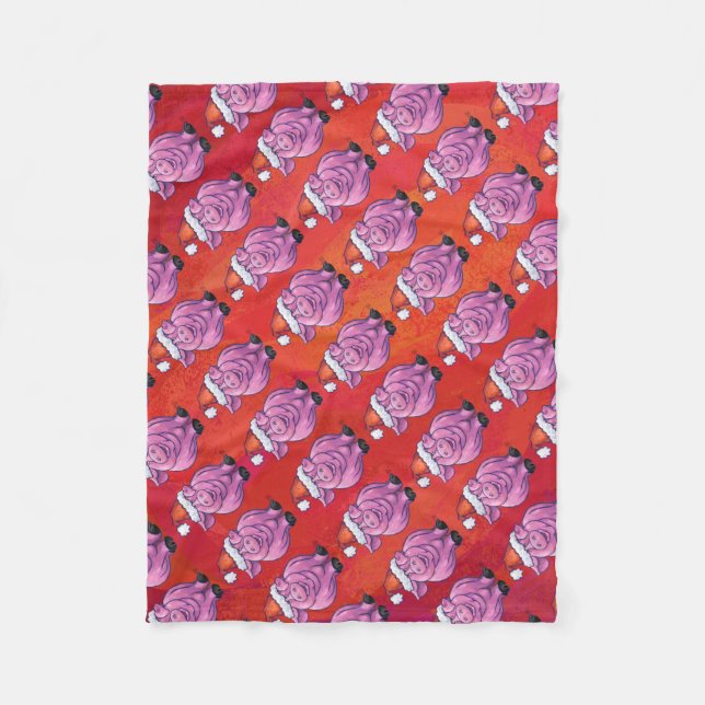 Manta Polar Cerdo en Santa Hat en rojo (Anverso)