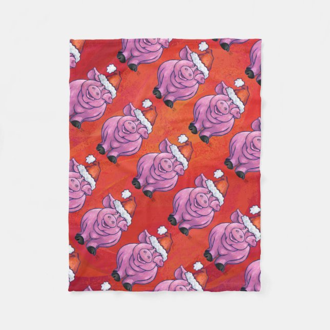 Manta Polar Cerdo en Santa Hat en rojo (Anverso)