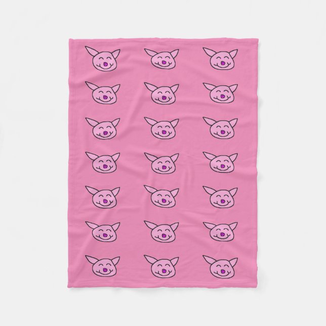 Manta Polar Cerdo Feliz Rosa (Anverso)