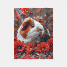 Cerdo guineano entre flores rojas