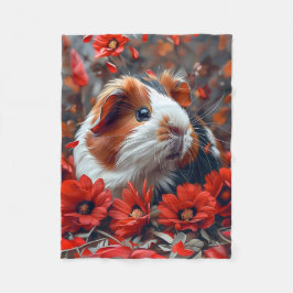 Manta Polar Cerdo guineano entre flores rojas