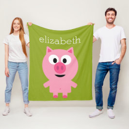 Manta Polar Cerdo Personalizado de granja - verde rosa y lima