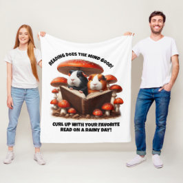 Manta Polar Cerdos de Guinea divertidos leyendo bajo hongos ro