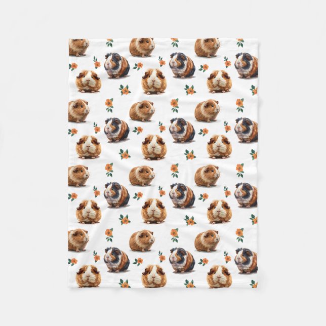 Manta Polar Cerdos De Guinea Y Flores Naranjas (Anverso)