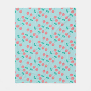 Manta Polar Cerezas Pintadas a Mano Acuarela Rosa Turquesa
