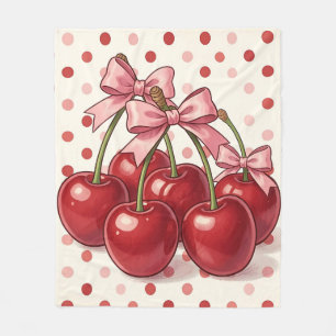 Manta Polar Cerezas Rojas Dulces Lazos Rosados Lunares Retro