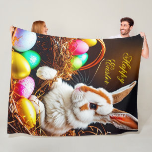 Manta Polar Cesta de conejo y huevos de Pascua