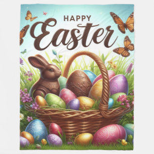 Manta Polar Cesta de Pascua colorida y feliz con huevos