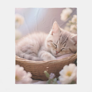 Manta Polar Cesta Floral de Gatito Dormido Soñador