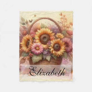 Manta Polar Cesta vintage de flores caídas pasteles acuarela