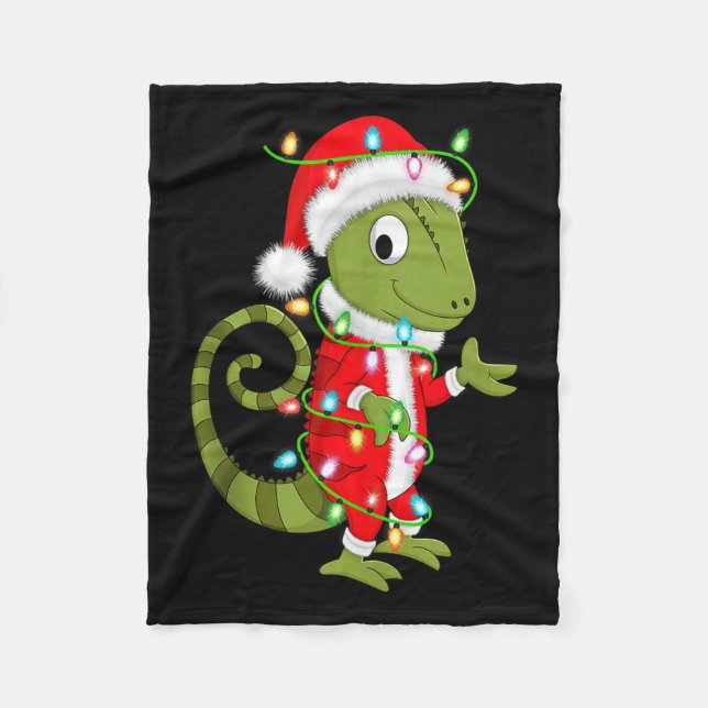 Manta Polar Chameleon Christmas Lights Santa Costume Cute Anim (Anverso)