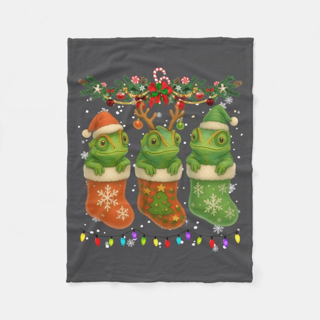 Manta Polar Chameleon In Christmas Socks Lights Chameleon Xmas (Anverso)