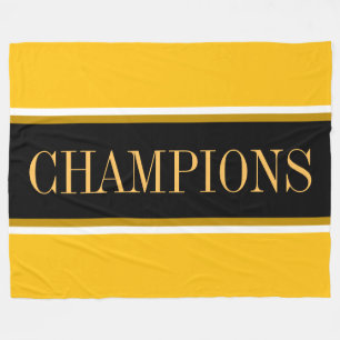 Manta Polar CHAMPIONS Negrita Amarillo Brillante Rayas Blancas