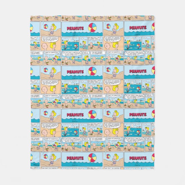 Manta Polar Charlie Brown Y Sally En La Playa (Anverso)