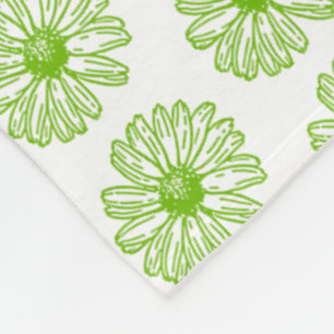 Manta Polar Chartreuse Green Daisy Print, Hippie Flower Print