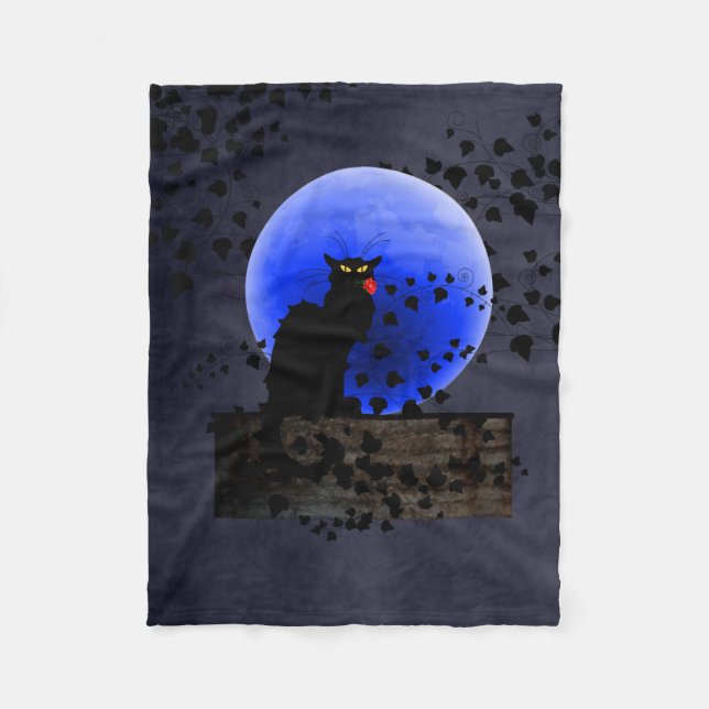 Manta Polar Chat Noir con una sola rosa roja (Anverso)