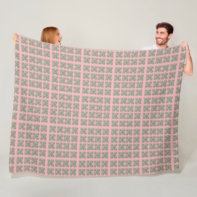 Manta Polar Checkered Pink and Green Fleece Blanket (In situ)