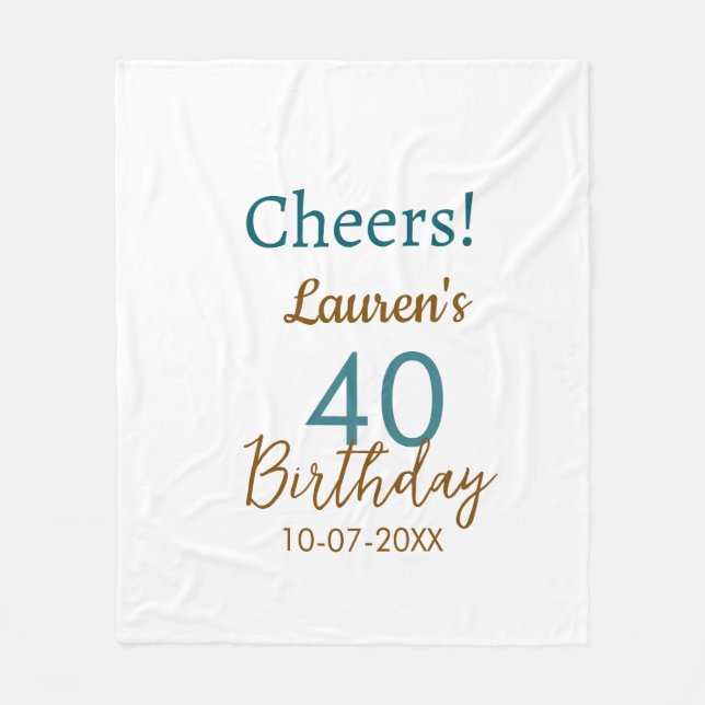 Manta Polar Cheers 40th birthday name date brown turquoise sim (Anverso)