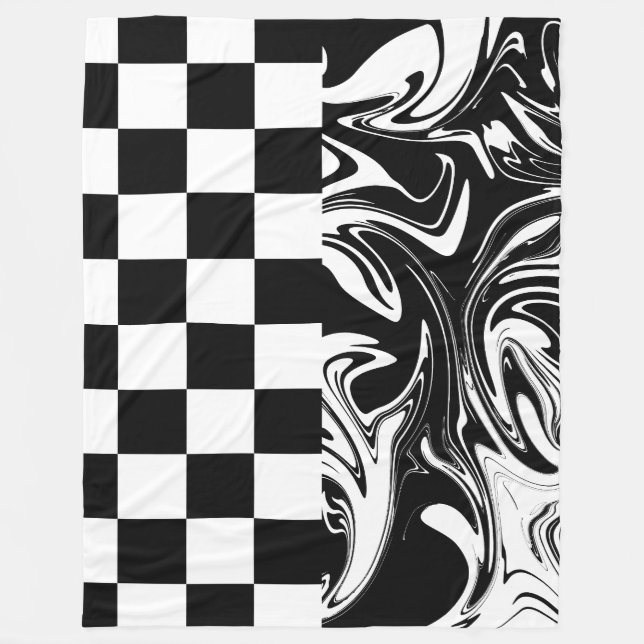 Manta Polar Cheques y Swirls - Blanco y negro (Anverso)