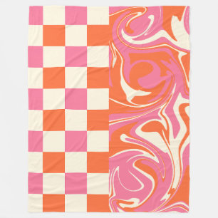 Manta Polar Cheques y Swirls - rosa, Naranja y crema