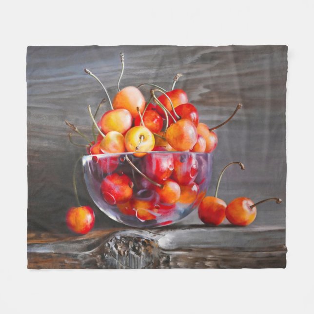 Manta Polar Cherry Still Life in Glass Stretched Canvas Print (Frente (Horizontal))