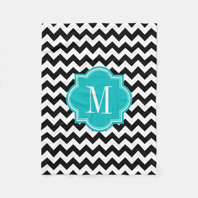 Manta Polar Chevron blanco y negro con el monograma verde (Anverso)